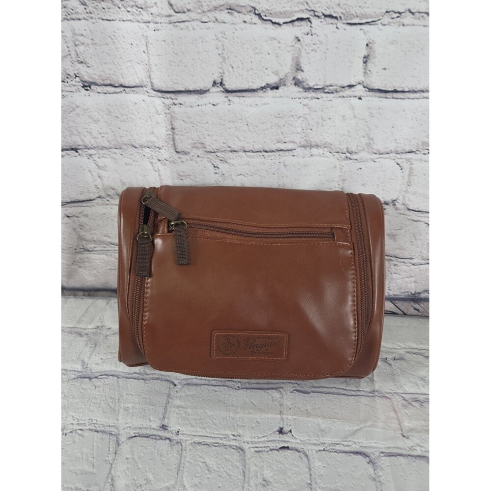 Penguin Munsingwear Mens Hanging Toiletry Travel Shave Kit Bag Brown
